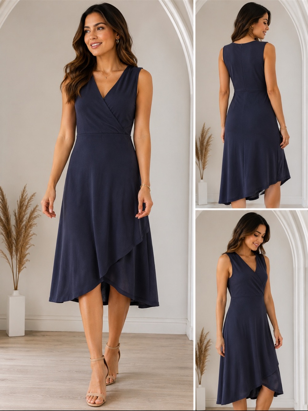 LOFT Women’s Blue Gray Faux Wrap Sleeveless Midi Dress Size 10